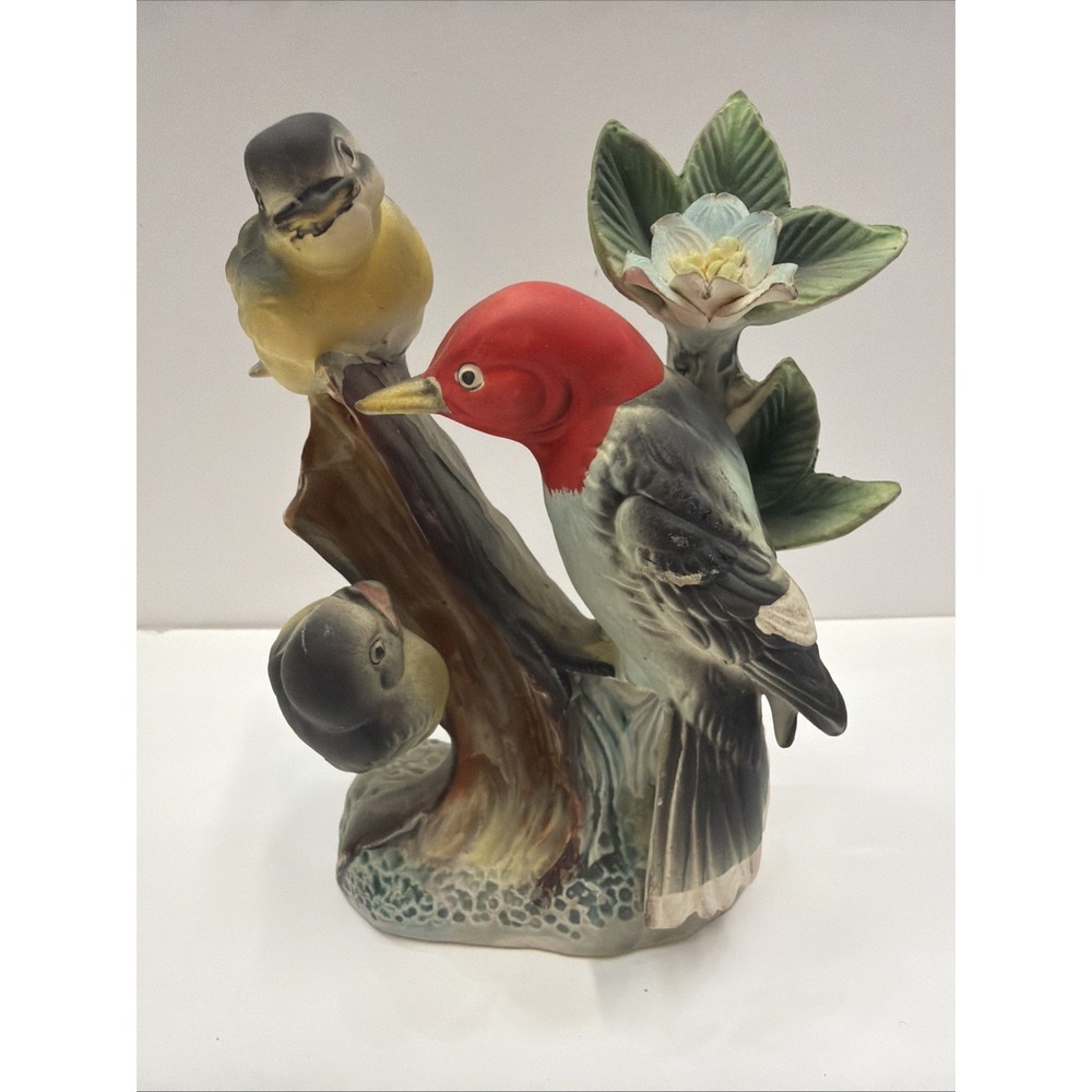 Vintage Enesco Japan Woodpecker Bird Family‎ Figurine Mid Century Import Label